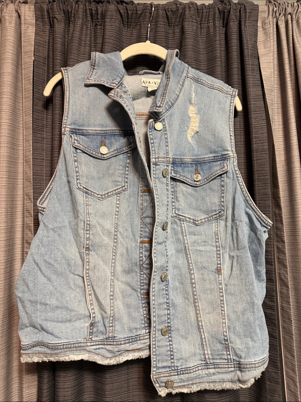 Ava & Viv Light Blue Distressed Denim Vest